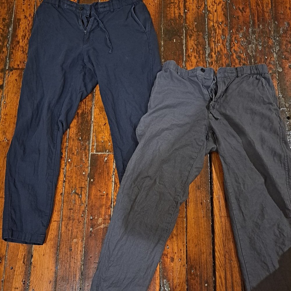 Uniqlo Men's Casual Linen Pants in Navy and Charcoal Grey